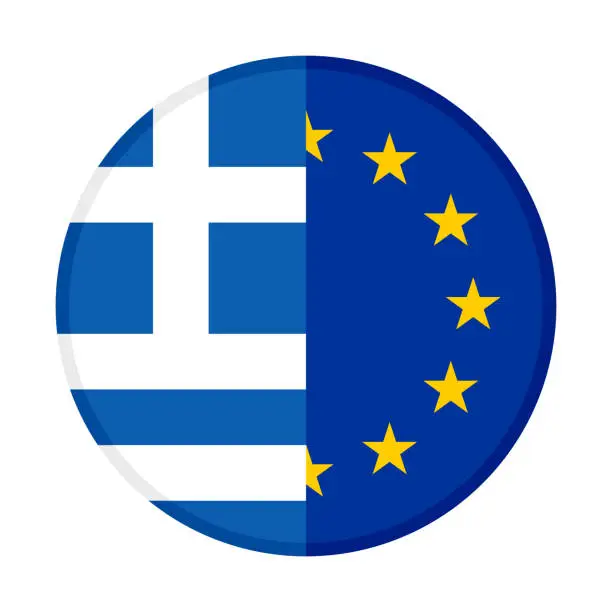 Vector illustration of round icon with greece and europe flags