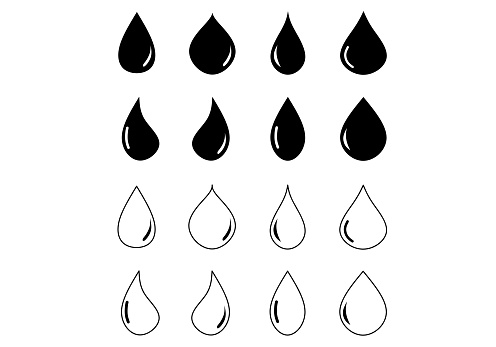 droplet icon set isolated on a white background.Drop, aqua, fluid,Water, blood, oil icon