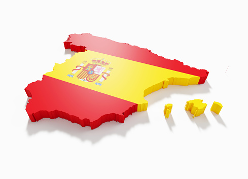 3d rendering of an Asturias Spanish Community flag and map on a black background