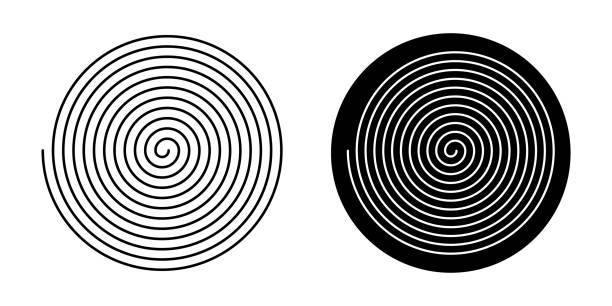 흰색 배경에 간단한 스타일의 검은 나선형. 검은 색 원의 나선형. - illusion spiral black white stock illustrations