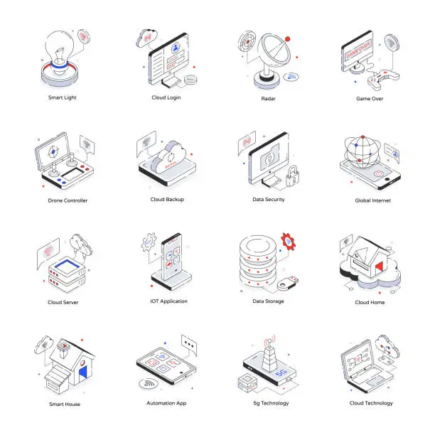 Vector illustration of Trendy Internet Innovations Isometric Icons