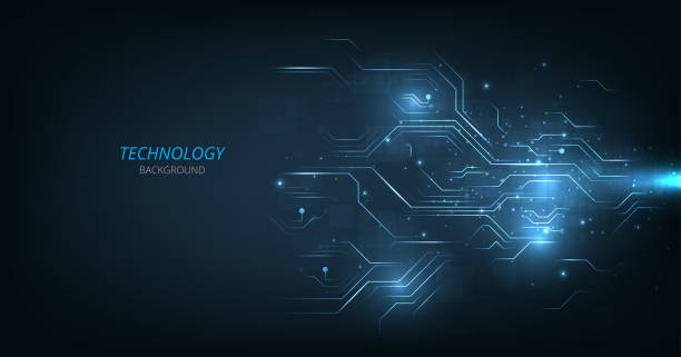 векторная технология схем линий на темно-синем фоне. - circuit board abstract boarding technology stock illustrations