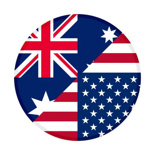 Vector illustration of round icon of australia and united states flags. vector illustration isolated on white background