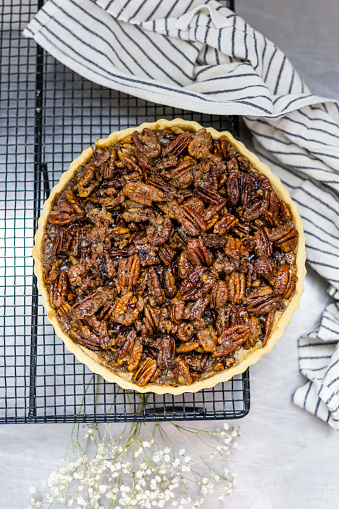 vegan walnut tart prepared with only plant based ingridents.