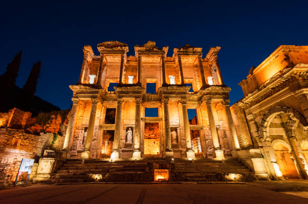 istock Night view of Ephesus Celsus Library, Turkey 1468486766