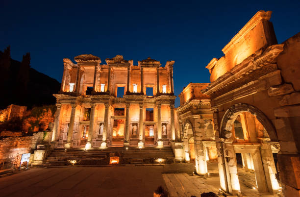 Night view of Ephesus Celsus Library, Turkey