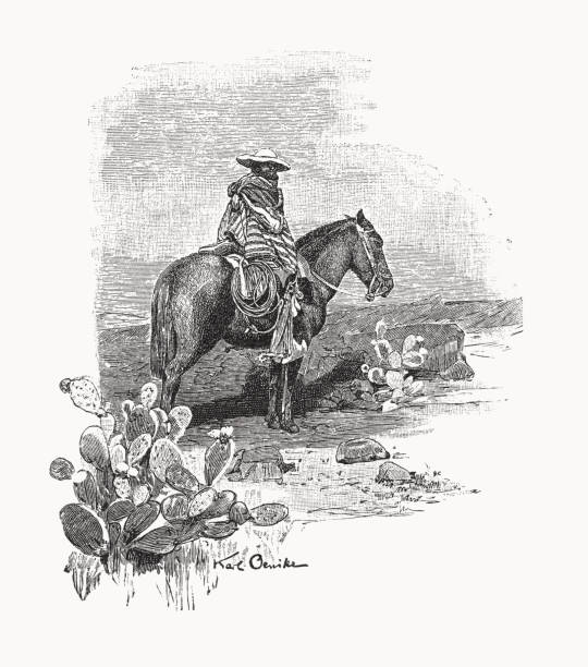 Chilean border post from the past, wood engraving, published 1899 Historical view of a Chilean border post. Nostalgic scene from the past. Wood engraving after a drawing by Karl Oenike (German painter and engraver, 1862 - 1924), published in 1899. ornamental grass white background stock illustrations