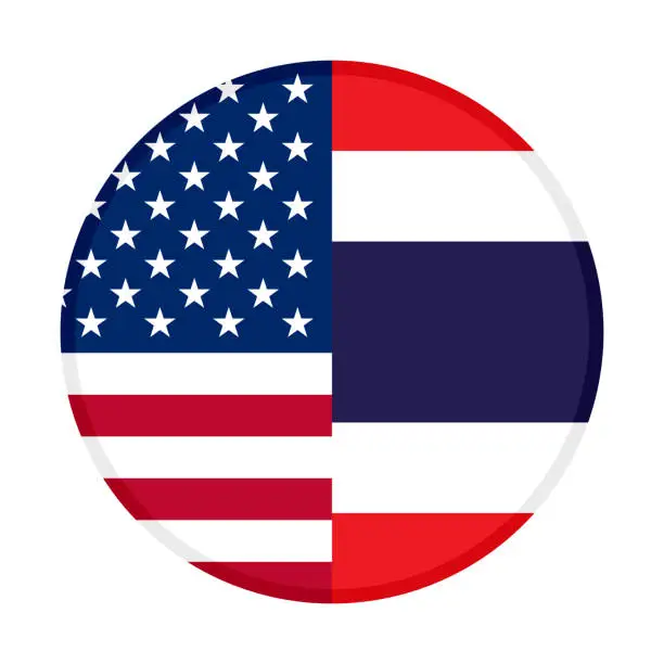 Vector illustration of round icon with united states of america and thailand flags