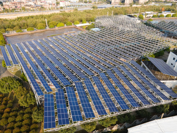 istock Solar power generation on sewage treatment plant 1468492414