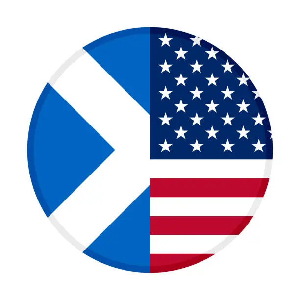 Vector illustration of round icon of scotland and united states flags