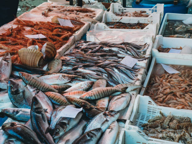 Fish market in Catania, Sicily. Old traditional fish market of Catania.