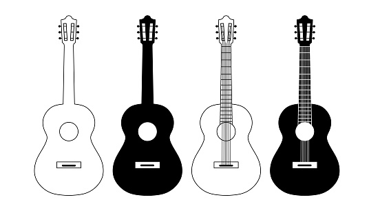 black white guitar icon set isolated on white background