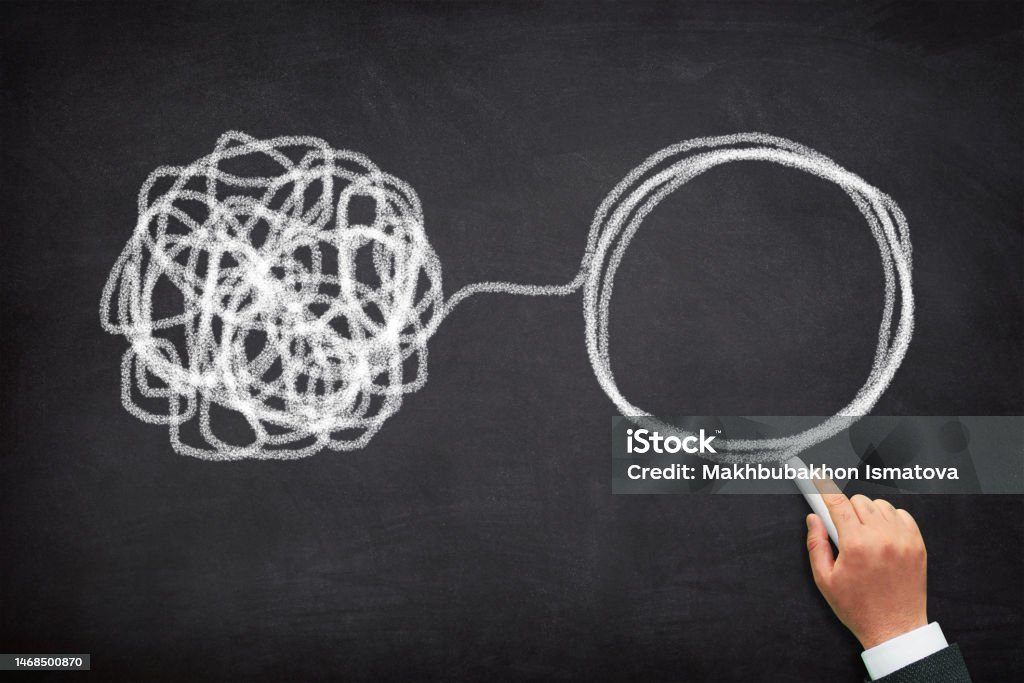 Tangle and untangle concept. Psychotherapy. Chaos and order business concept. Chaos Stock Photo