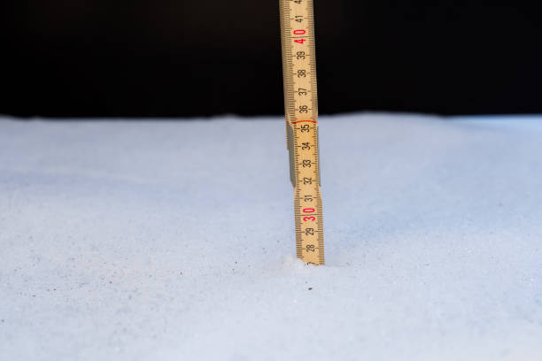 istock Measuring Snow Depth with a wooden folding ruler. 1468503742