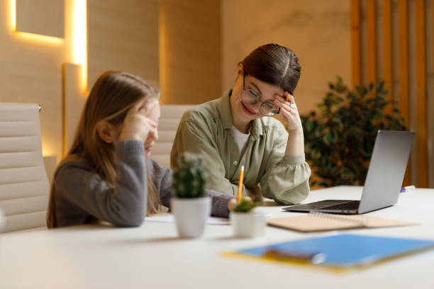 istock Misunderstanding of the student, private additional lesson with the teacher at school. 1468507978