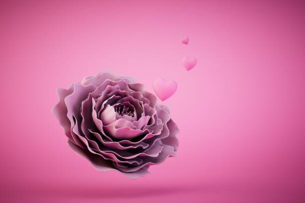 istock a beautiful flower from which hearts fly out on a pastel background. 3D render 1468508050