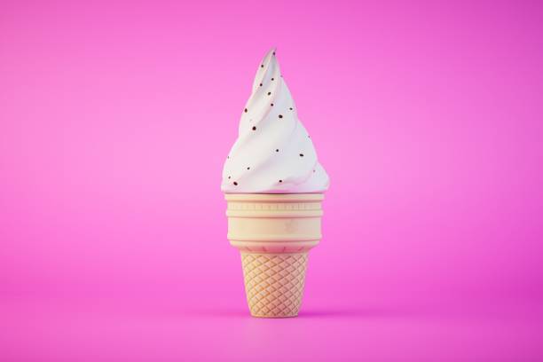 istock an ice cream cone in a waffle cup on a pink background. 3D render 1468511356