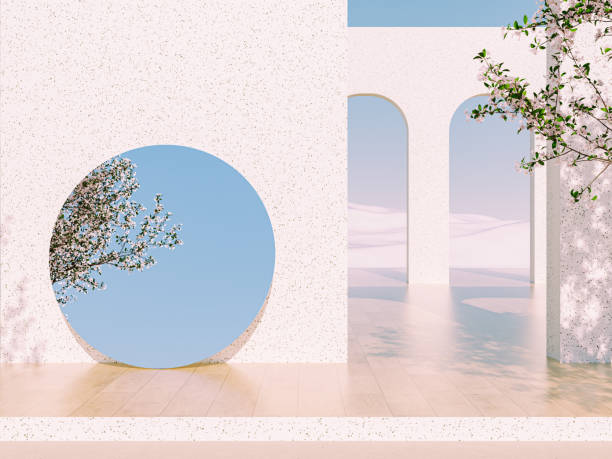 Natural beauty podium backdrop with spring sakura cherry blossom tree.