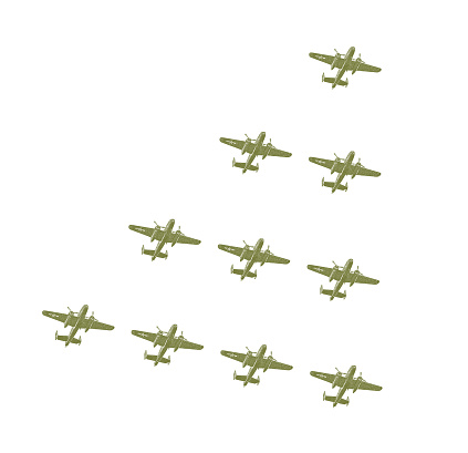 WW2 Mitchell B-25 Medium Bombers Formation Flying