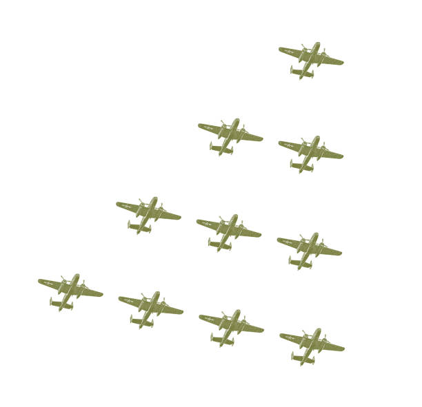 WWII Bomber Planes Formation Flying vector art illustration