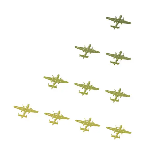 Vector illustration of WWII Bomber Planes Formation Flying