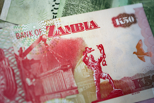 Group of Zambian Kwacha banknotes, perfect for backgrounds.