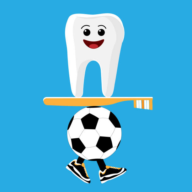 ilustrações de stock, clip art, desenhos animados e ícones de smiling tooth - human teeth defending dental equipment brushing