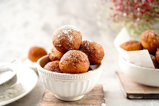 Homemade Ricotta donuts or doughnuts, selective focus