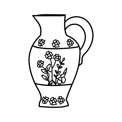 Single hand drawn jug. Doodle vector illustration. Isolated on a white background.