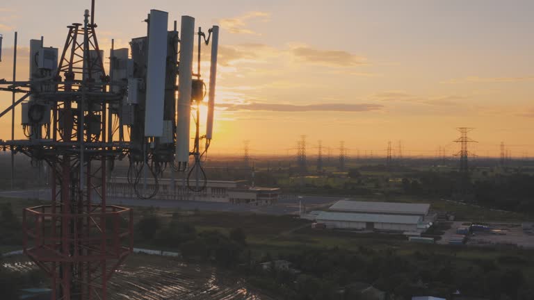 Aerial view Telecommunication Tower at sunset