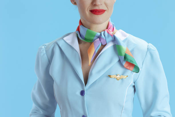 istock Closeup on stewardess woman on blue 1468522791