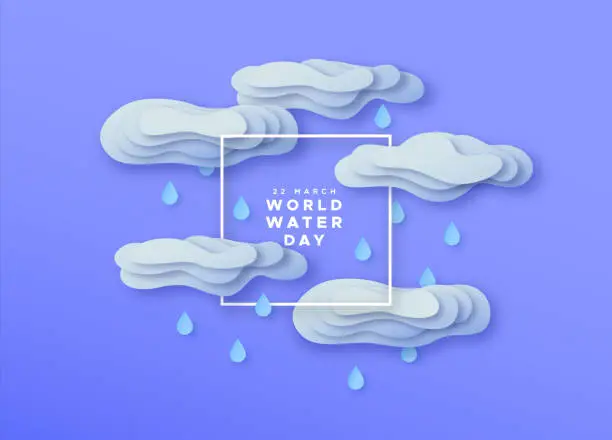 Vector illustration of World Water day papercut rain cloud card concept