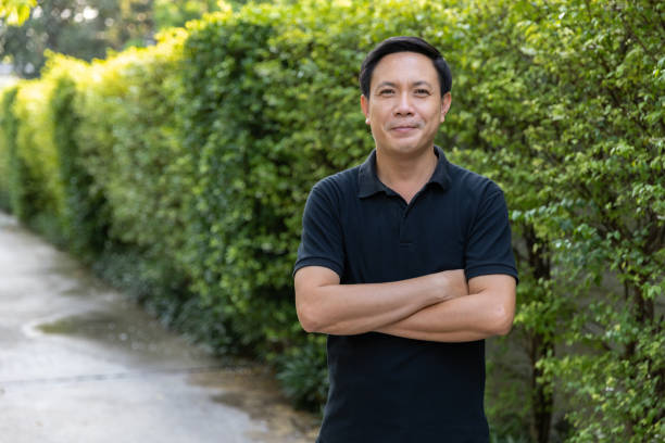 istock Mature asian man portrait at home. 1468524949