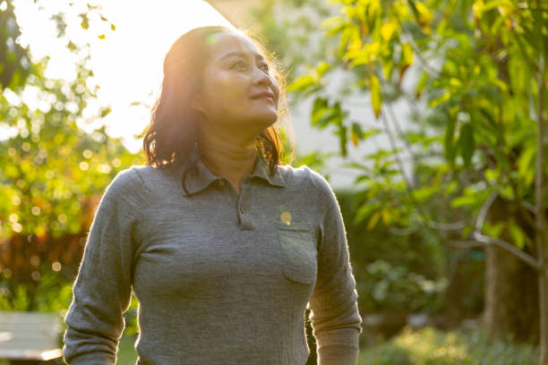 istock Mature woman enjoy nature. 1468526047