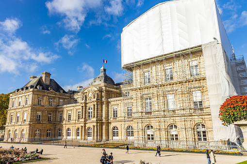 Luxembourg Palace, home of the French Senate, in period of renovation in Paris, France