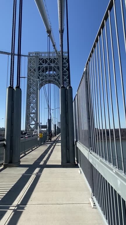 Walking across the renovated north walkway of the George Washington Bridge