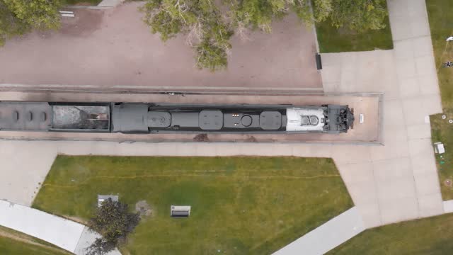 Steam train overhead aerial view
