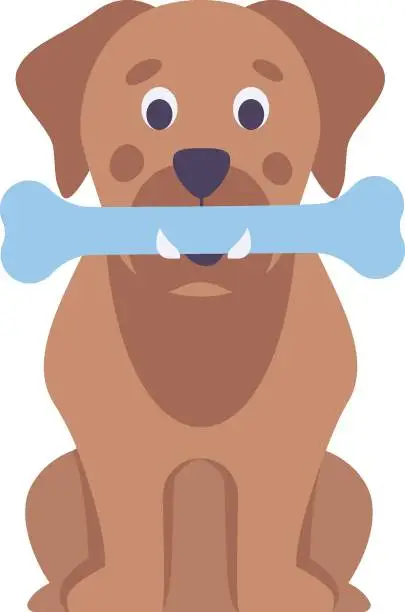 Vector illustration of Cute Dog Holding Bone concept, Puppy Sitting and Eating Food vector color icon design, Pet and Vet symbol, Animal Shelter sign, four legged friends stock illustration