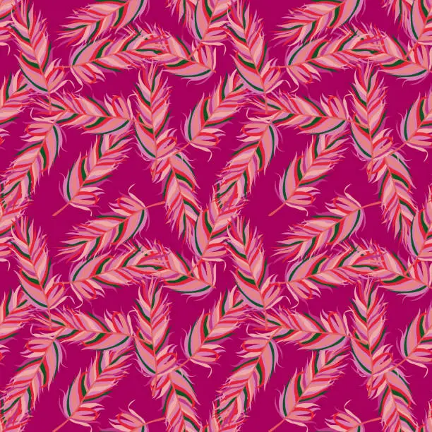 Vector illustration of Seamless pattern with feathers. Abstract tropical palm leaves.