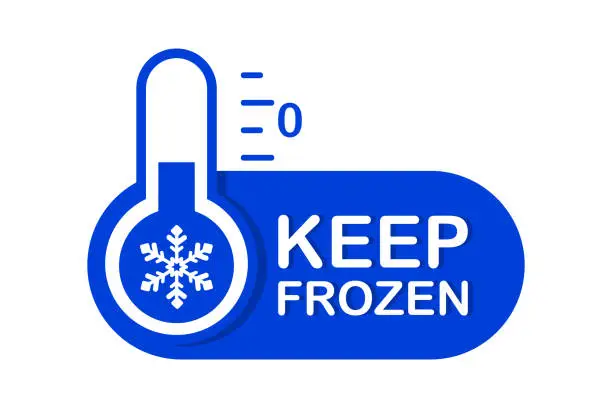 Vector illustration of Keep frozen label. Keep frozen - badges for product. Keep frozen product labels. Storage in refrigerator and freezer. Suitable for product label. Vector illustration isolated on white background