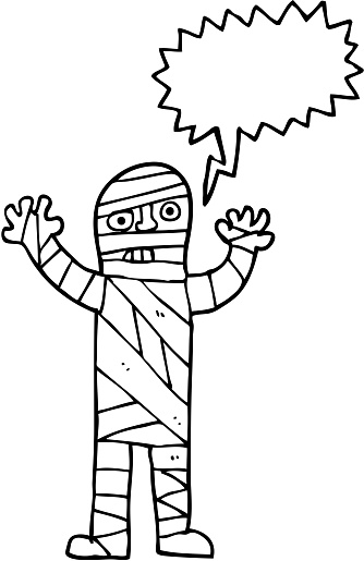 freehand drawn speech bubble cartoon bandaged mummy