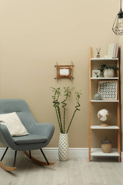 istock Stylish room interior with bamboo frame and rocking chair 1468543639