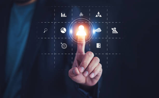 istock Businessman touching on visual screen for customer target strategy business marketing and business advertising campaign. 1468543906