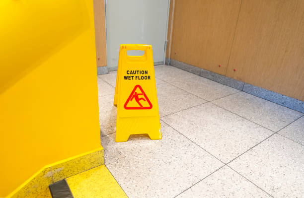istock Caution wet floor sign in stairs 1468546072