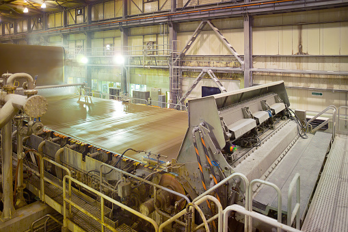 The machinery in a paper mill plant.