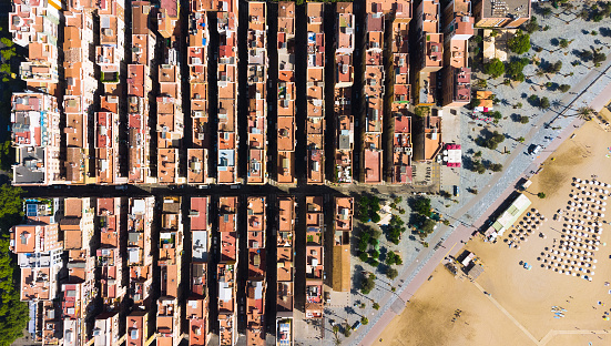 Aerial view of Barcelona la Barceloneta residential district