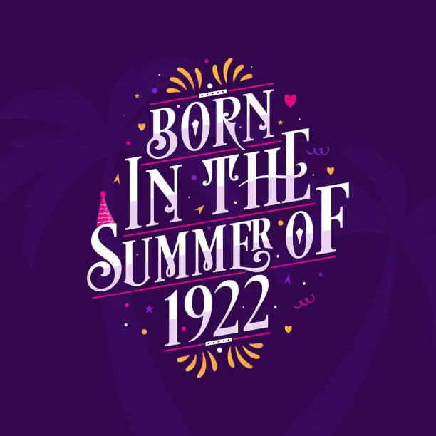 Vector illustration of Calligraphic Lettering birthday quote, Born in the summer of 1922