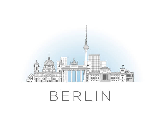 illustrations, cliparts, dessins animés et icônes de berlin allemagne paysage urbain dessin au trait style illustration vectorielle - berlin germany germany antenna skyline