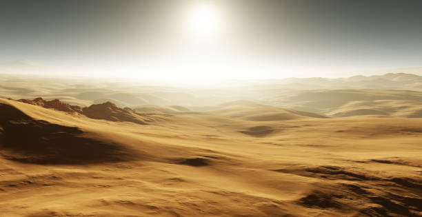 istock Sand dunes on Mars. Sunset on Mars. Martian landscape with sand dunes 1468558946