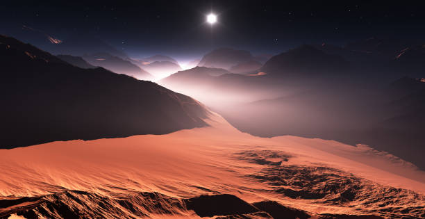 istock Sunset on Mars. Mars mountains, view from the valley. 3D illustration 1468559630
